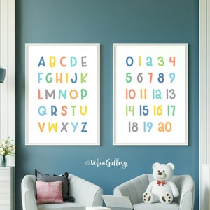 Set of 2 Learning Posters | Alphabet & Numbers | Printable Kids Wall Art | preschool prints | Nursery | Classroom Wall Decor