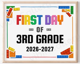 First Day of 3rd Grade Sign, Back to School Photo Prop, Building Blocks Theme, Instant Download