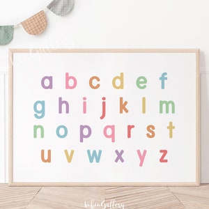 Kleinbuchstaben Alphabet Poster Landschaft, ABC Poster, Pastell Wanddekoration, Vorschule Poster Druck, Kinderzimmer Wanddekoration, Lernposter zu Hause