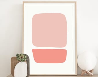 Modern Pink Orange Abstract Print | Minimalist Modern Bedroom, Living room Wall Decor | Printable art | Blush Pink, Pastel Orange Wall Art