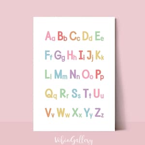 Pastell Groß- und Kleinbuchstaben, Kinderzimmer, Vorschule Poster, Alphabet Poster, Kinderzimmer Deko, Klassenzimmer Poster, Regenbogen ABC Poster