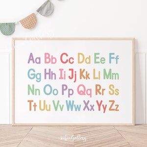 Horizontales Pastell Alphabet Poster, Groß- und Kleinbuchstaben, Vorschul Poster Druck, Kinderzimmer Wanddekoration Hausschule, Klassenzimmer abc Poster