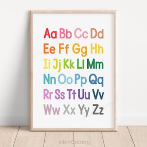 Rainbow Alphabet Poster, Uppercase Lowercase ABC Chart, Preschool Classroom Decor