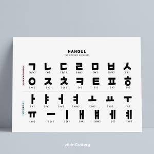 Schwarze Landschaft koreanische Wand Poster, schwarze Wand Dekor, koreanische Konsonanten, Vokale, Hangul Poster, koreanische Wand Dekoration, horizontales koreanisches ABC