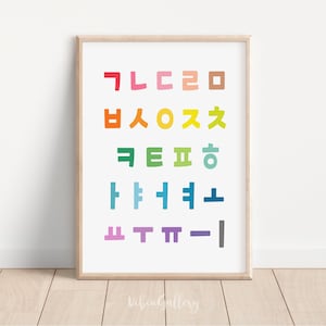 Regenbogen koreanisches Alphabet Poster | Hangul-Chart | Regenbogen Wandbild | Sprachenlernen Wanddekoration | Koreanische Konsonanten und Vokale Print