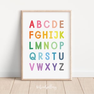 Regenbogen Alphabet Poster | Regenbogen Wand Dekor | Großbuchstaben Abc | Poster Alphabet lernen | Kinderzimmer Dekor | Klassenzimmer Wandposter