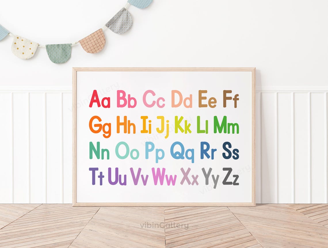 Horizontal Alphabet Poster, Upper and Lowercase Letters, Rainbow Wall ...