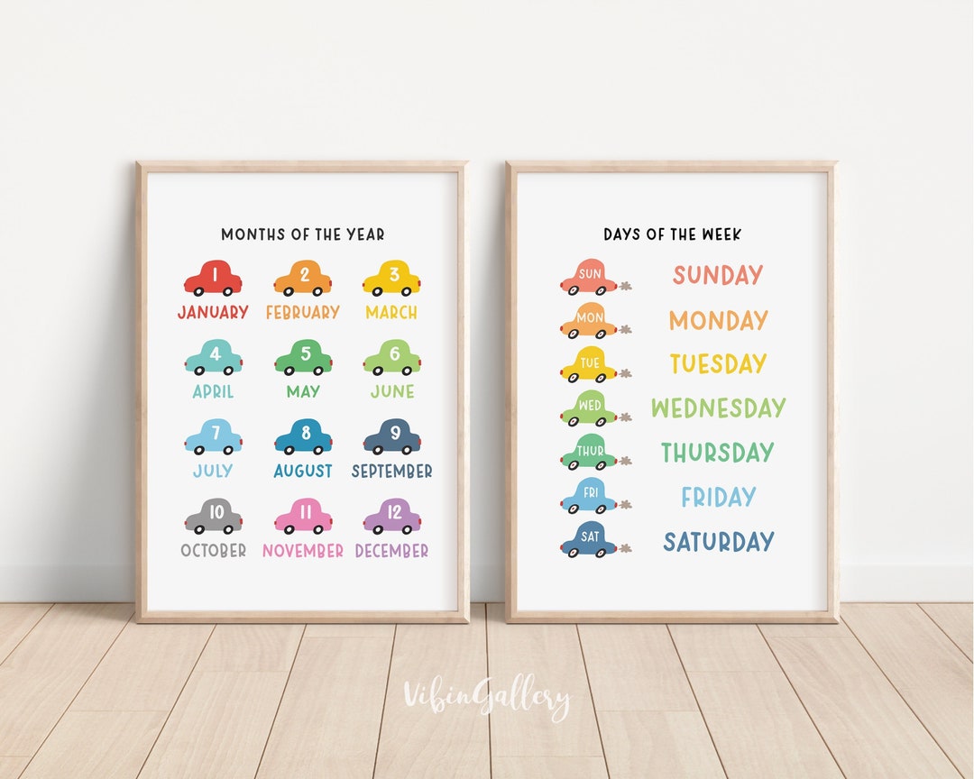 Pastel Days & Months Posters Preschool Print Playroom Wall Art Kids ...