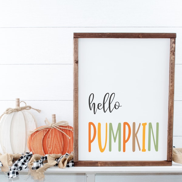 HELLO PUMPKIN (Brown) Printable | Digital Download | Hello Pumpkin Sign | Fall | Autumn Wall Decor | Pumpkin Wall Art
