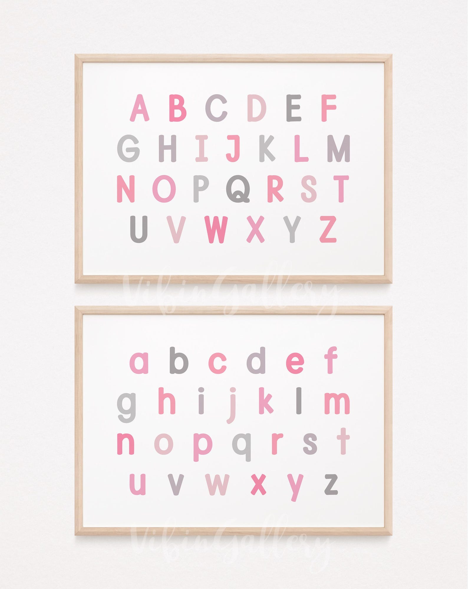 Horizontal Alphabet Poster, Pink, Neutral, Gray ABC Poster Landscape ...