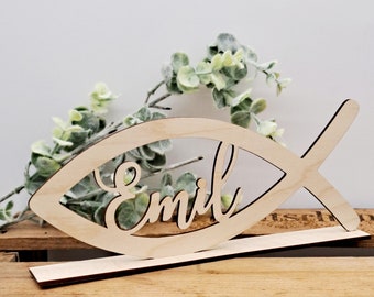 Table decoration baptism, baptism decoration, wooden fish communion, creative ideas for baptism, baptism table decoration