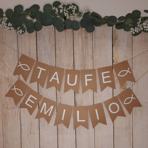 Girlande Taufe neutral, personalisierte Girlande, Wimpelkette Taufe, Kommunion Deko, Konfirmation Deko image 1