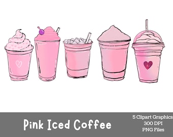 Pink Iced Coffee Clipart Bundle: Valentine's Day Graphics (Digital Download)