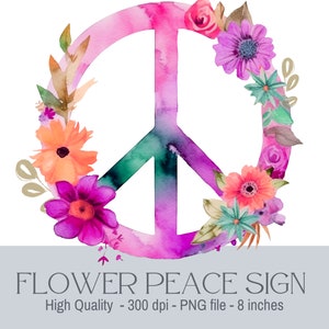 Aquarell Blumen Boho PNG, Aquarell Blume Peace Zeichen Clipart, Groovy Sublimation für Shirt, Wildblumen Clipart, Boho Blumen PNG.