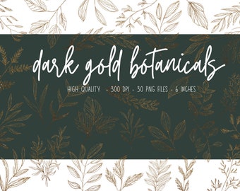 Gold Botanical Clipart: Wedding Leaf & Greenery PNG (Digital Download)