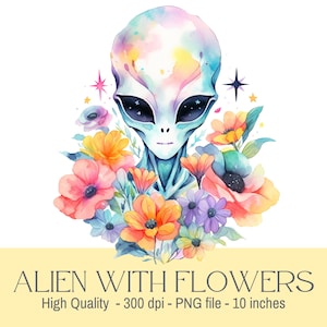 Alien PNG, Watercolor Flower PNG, Space Png, Alien Sublimation na koszulkę, Sci-Fi Png, Supernatural Png, Space Sublimation Design, UFO Png.