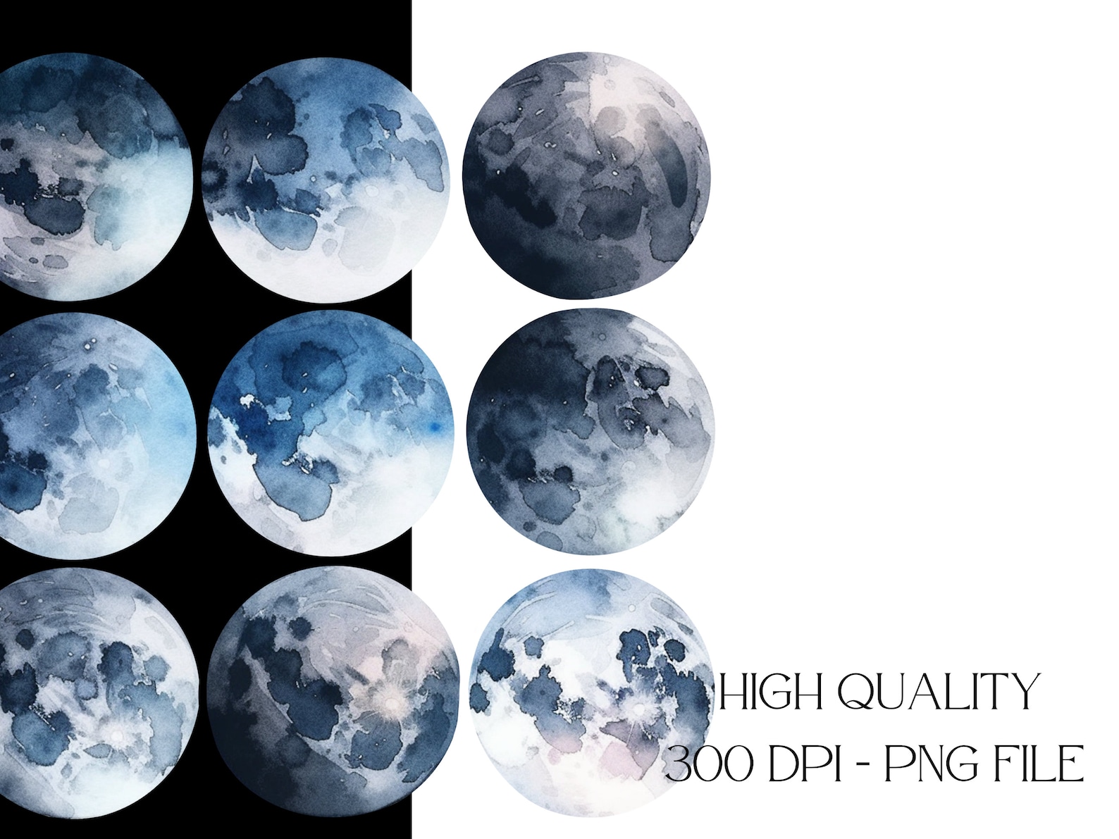 Watercolor Full Moon PNG, Moon Child PNG, Blue Moon PNG, Lunar Png ...
