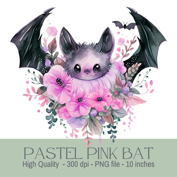 Halloween PNG, Pastel Kawaii Png, Cartoon Animal Png, Watercolor Halloween PNG, Pastel Halloween PNG, Creepy Cute Png, Witchy Png, Bat Png.