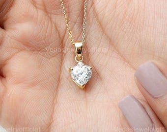 Heart Shape Lab Grown Necklace/ Solitaire Diamond Engagement Necklace/ Eco Friendly Lab Diamond Necklace/ EF-VS Lab Grown Diamond Necklace