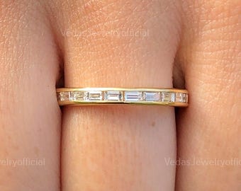 14K Gold Baguette Diamond Band, 2.50 MM Thin Channel Set Diamond Ring, Full Eternity Stackable Ring, Diamond Wedding Ring, Minimalist Ring