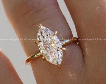 2.05 Ct Marquise Moissanite Engagement Ring: Solitaire 925 Sterling Silver