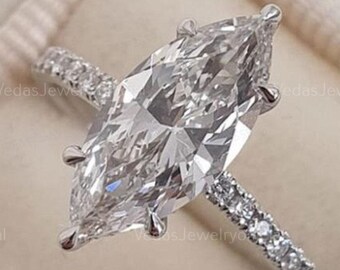 3 CT Moissanite Engagement Ring in 14K Solid Gold, Beautiful Hidden Halo Marquise Design, Perfect Wedding Gift or Promise Ring