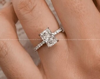 Vintage Tulip Moissanite Engagement Ring: Radiant Cut, 14k Yellow Gold, Eternity Band