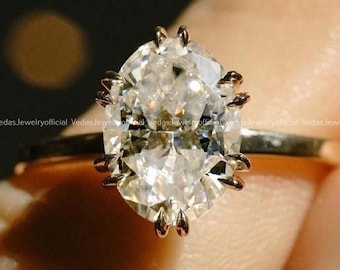 3CT Oval Moissanite Solitaire Ring: 14K Yellow Gold Double Claw