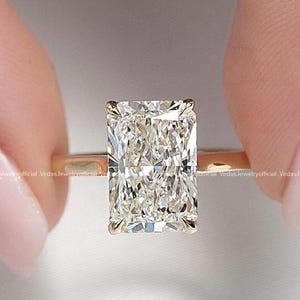 3Ct Radiant Cut Moissanite Engagement Ring: 14k Gold Hidden Halo