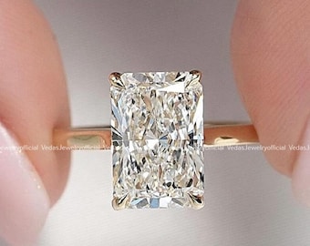 3Ct Radiant Cut Moissanite Engagement Ring: 14k Gold Hidden Halo