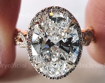 Oval Cut 3.60CT Engagement Ring – VVS2 Lab Grown Diamond, Halo & Twisted Band, Handmade Jewelry for Celebrations