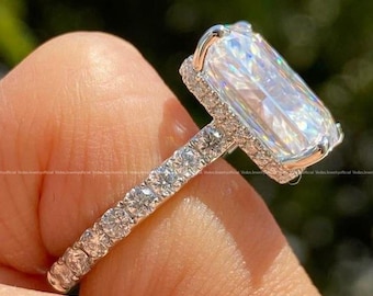 5ct Radiant Moissanite Engagement Ring: Sterling Silver Solitaire Promise Ring
