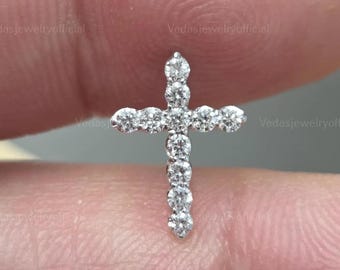 Diamond Cross Necklace 14K Gold with 0.27 TCW Lab Grown Diamonds, Christian Jewelry, Perfect Communion Gift for Her, Birthday Present