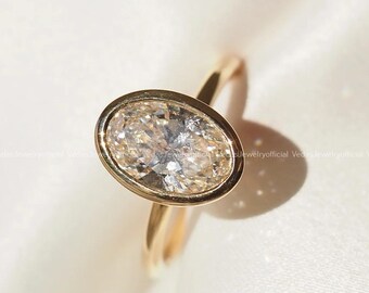 2CT Oval Moissanite Engagement Ring: Bezel Set, Yellow Gold Solitaire