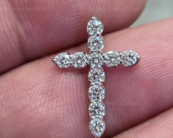 14K Gold Diamond Cross Necklace - 0.63 TCW Lab-Grown Diamond Pendant, Christian Jewelry, Communion Gift for Her, Birthday