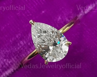 Pear Shaped Moissanite Engagement Ring, 3CT Teardrop Solitaire Diamond Ring, Stylish Promise Gift for Her