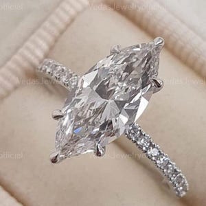 3 CT Marquise Cut Moissanite Engagement Ring, 14K Solid Gold Hidden Halo, Perfect Promise Ring for Wedding Gift