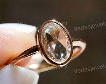 1.50 CT Oval Rose Cut Lab Grown Diamond Ring: Vintage Style