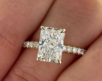 2CT Radiant Cut Moissanite Engagement Ring, 14K Gold Hidden halo Wedding & Anniversary Ring, Pave set Halo ring, Customized ring for women