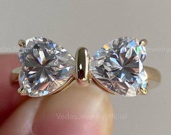 Heart Cut Moissanite Engagement Ring, 3 TCW Double Stone in 14K Solid Gold, Perfect Wedding Gift for Her