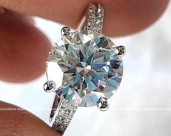 2.7 Carat Lab Grown Diamond Solitaire Engagement Ring, E/VVS2 Round Brilliant Cut, 14k White Gold 4 Prong Setting, Bridal Gift