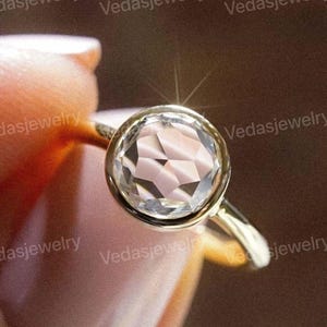 Rose Cut Diamond Engagement Ring for Women, 1.58 CT Round Rose Cut Lab Grown Diamond Ring, Solitaire Ring, Vintage Style Open Gallery Ring