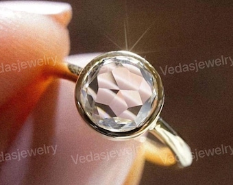 1.58 CT Lab Grown Rose Cut Diamond Engagement Ring: Vintage Solitaire