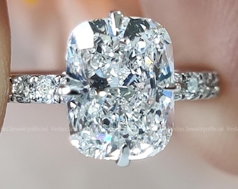 2.5CT Elongated Cushion Cut Engagement Ring, IGI Certified Hidden Halo Lab Grown Diamond, Special Promise Ring for Her