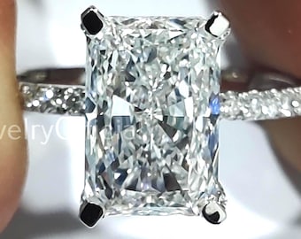 3.03Ct Radiant Lab Grown Diamond Engagement Ring: Hidden Halo Pave, IGI Certified