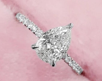2CT Pear Moissanite Engagement Ring, Dazzling Hidden Halo Style for Anniversary, Perfect Bridal Gift