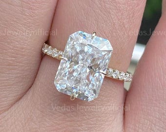 3.50 CT Radiant Engagement Ring 14K Solid Gold Ring Hidden Halo Moissanite Engagement Ring Thank You Gift For Women Anniversary Gifts Ring