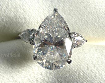 5.70 CT Pear Cut Moissanite Engagement Ring – Elegant Three Stone Bridal Ring, 14K Gold Sparkling Wedding Band, Anniversary Gift