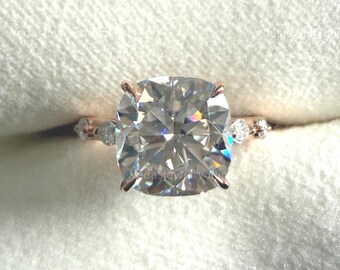 3 Ct Cushion Cut Moissanite Engagement Ring with Side Marquise and Round Diamonds, Hidden Halo, Wedding Ring, Proposal Gift for Women