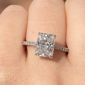 2 CT Radiant Cut Moissanite Engagement Ring, 14K/18K Solid Gold, Hidden Halo Solitaire Promise Ring, 4-Prong Ring, Gift For Girlfriend